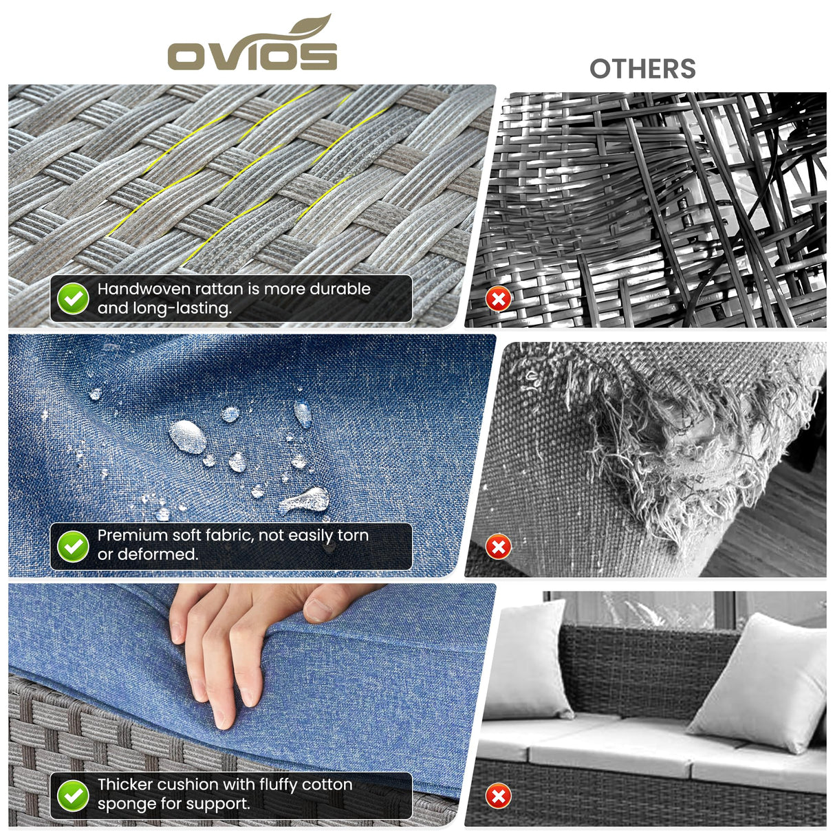 ovios 12 Pieces Patio Furniture Set, Outdoor Wicker Sectional Sofa with Glass Table Comfy Cushions, Modern Modular Deep Seat Couch Rattan Conversation Set, Denim Blue ovios