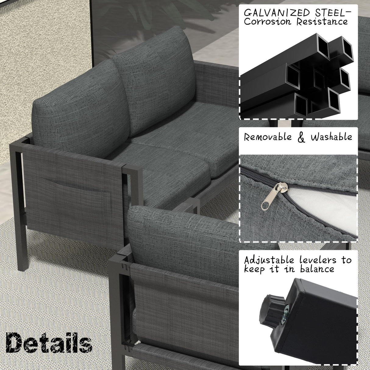 CATMIX Outdoor Patio Furniture, Aluminum Patio Furniture Conversation Set Metal Cushions Couch Outdoor Sectional Balcony Sofa Balcony Outside Chairs Porch CATMIX