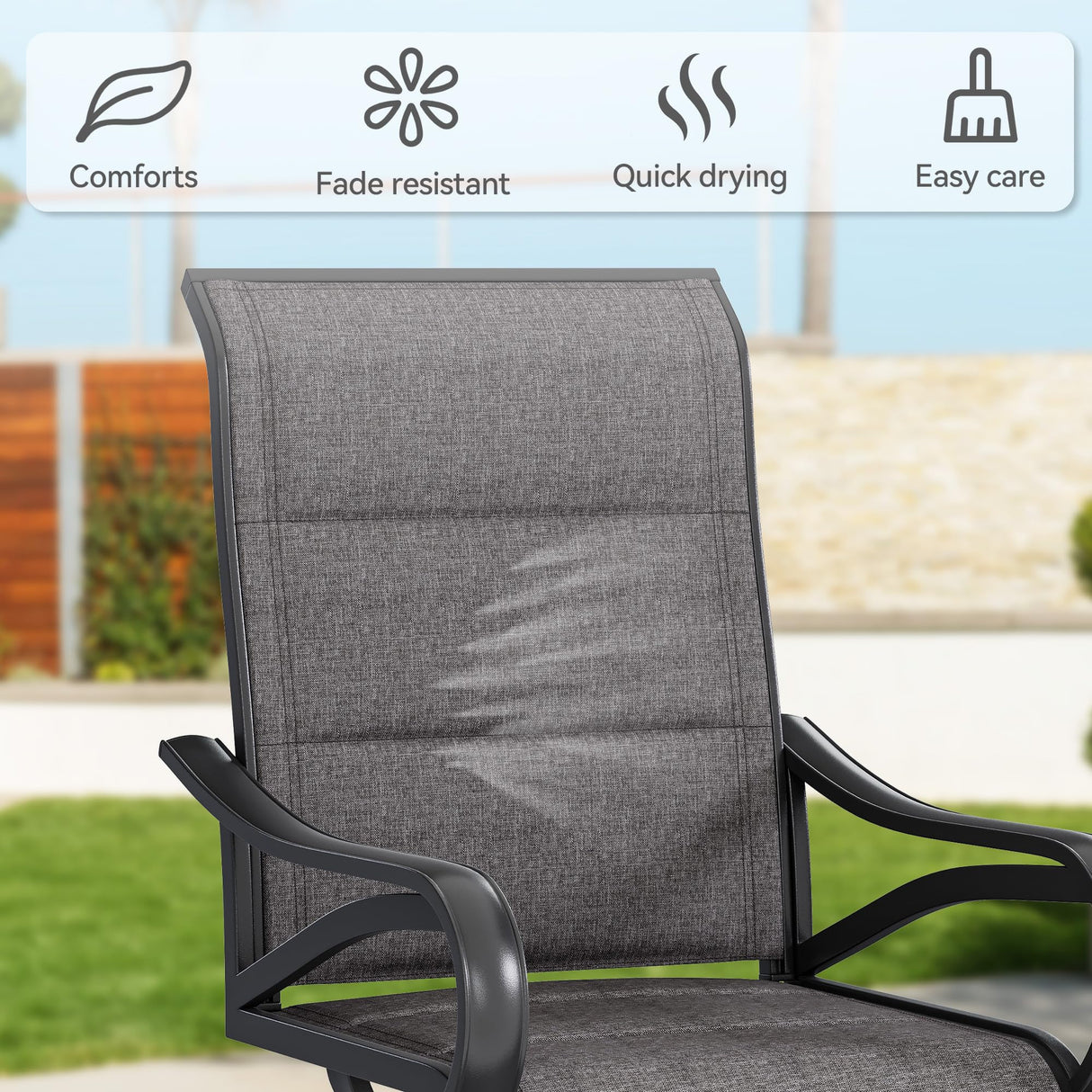 DWVO 4 Set Padded Outdoor Swivel Chairs, Exclusive Swivel Patio Chairs w/Sturdy Metal Frame & Cozy Padded High Back, All Weather Patio Swivel Chairs for Backyard Deck Garden, Gray DWVO