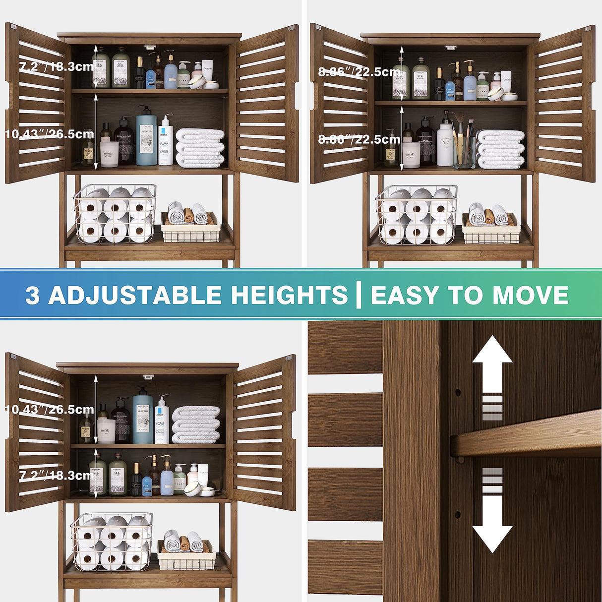 SMIBUY Bamboo Over-The-Toilet Storage Shelf with Adjustable 3-Tier Shelves - Walnut Finish SMIBUY