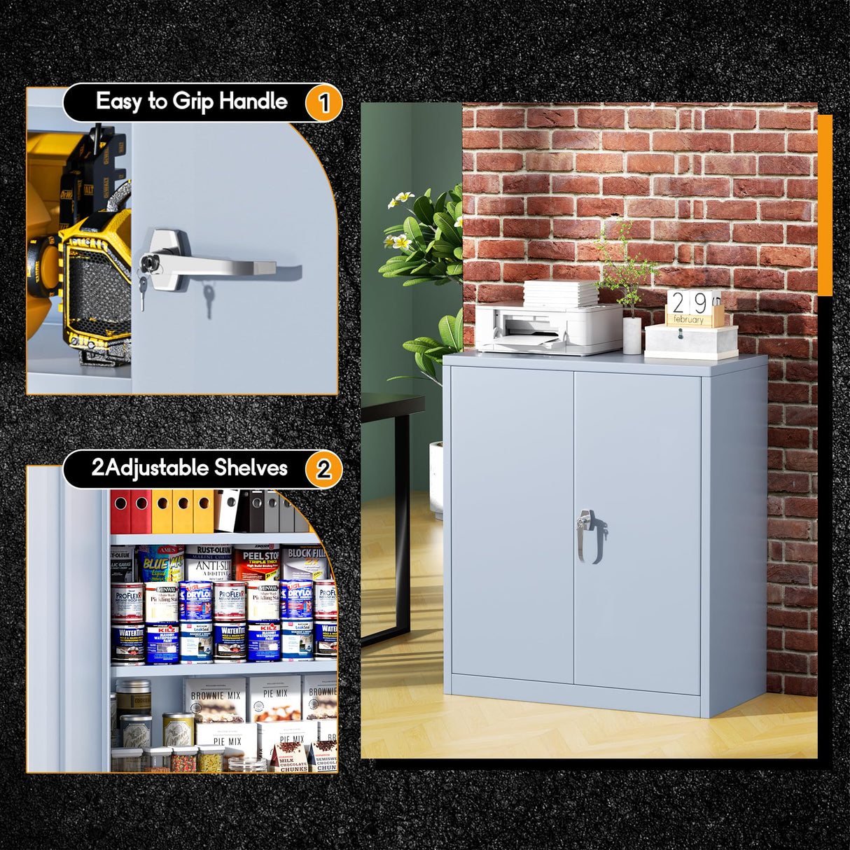 Greenvelly Metal Storage Cabinet with Doors and Shelves,Lockable Storage Cabinet for Office, 36” Metal Utility Cabinet Garage Cabinets, Lockable File Cabinet for Home Office, Garage, Kitchen Greenvelly