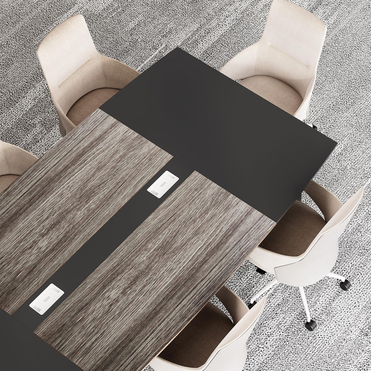 LITTLE TREE 8FT Conference Room Table, 94.48L x 47.21W x 29.52H Boat Shaped Meeting Table, Grey&Black LITTLE TREE