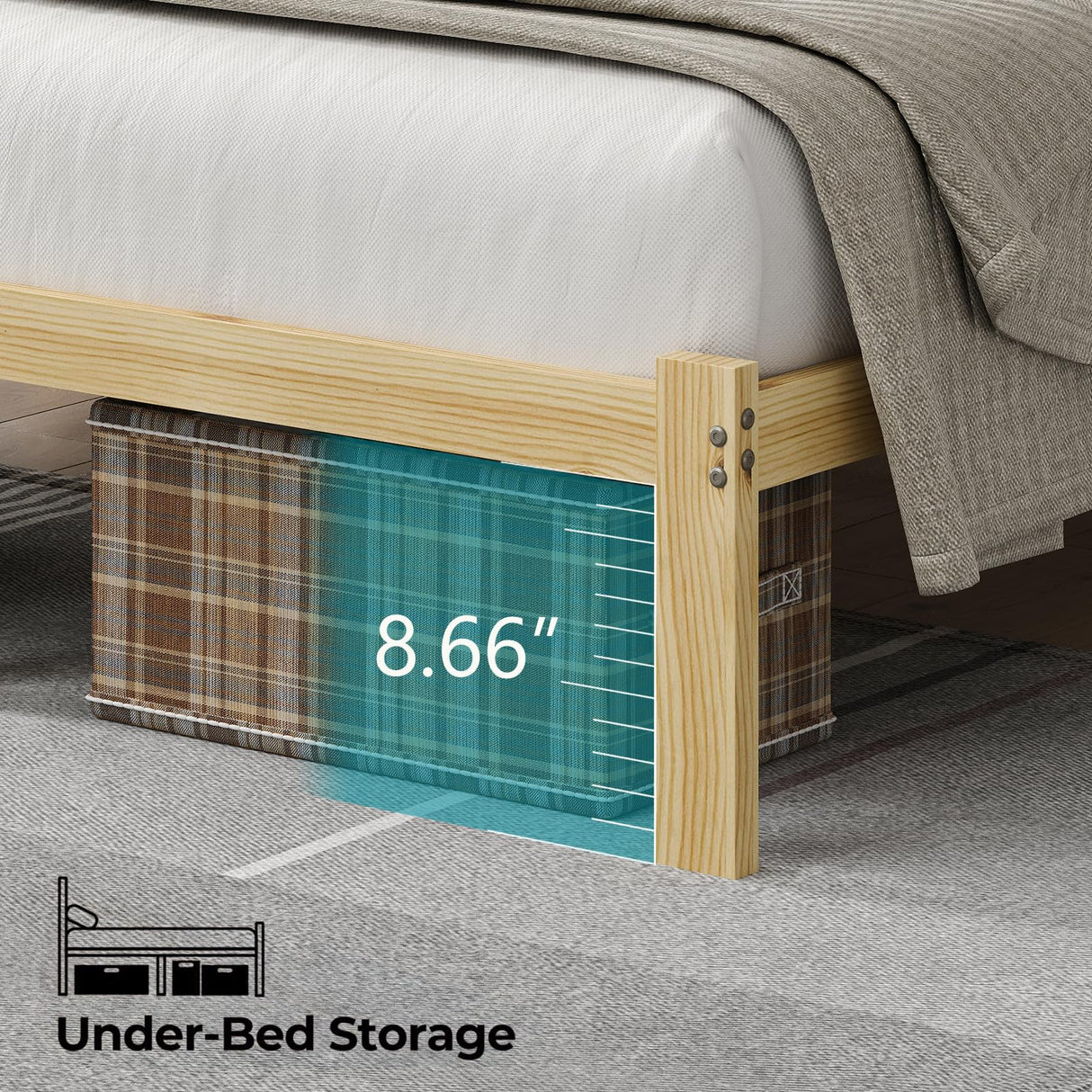 PUNICE Wooden Twin Size Bed Frame with Headboard, Wood Platform Bed Frame with Charging Station, Solid Wood Slat Support, 8.6 Inch Space Underneath, No Box Spring Needed, Easy Assembly PUNICE