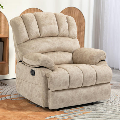 Manual Recliner Chair for Living Room, Single Sofa Recliners for Adults 350LBS, Heavy Duty Reclining Max 155 Degrees, Fabric Beige