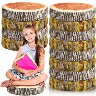 12 Pcs Flexible Seating Floor Sitting Cushion for Classroom Soft Tree Stump Stool Set 3D Digital Print Soft Round Throw Pillow Decorative Wood Slice Floor Cushion for Classroom Kids Couch Chair Home