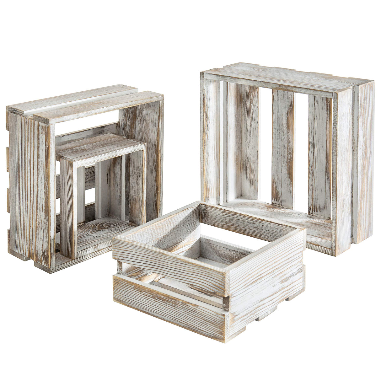 MyGift Whitewashed Wood Cupcake Stands, Decorative Dessert or Appetizer Risers, Wooden Nesting Storage Crates, Set of 4 MyGift