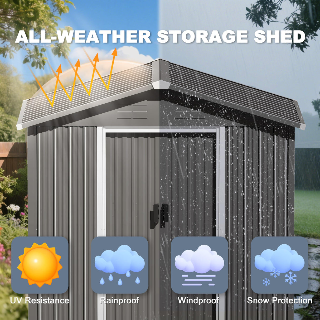 Nuu Garden 6 x 4 FT Outdoor Storage Shed with Sliding Doors, Galvanized Metal Garden Storage Shed with Sloping Roof, Rust-Resistant Backyard Tool Shed with Air Vents for Patio, Lawn, Gray NUU GARDEN