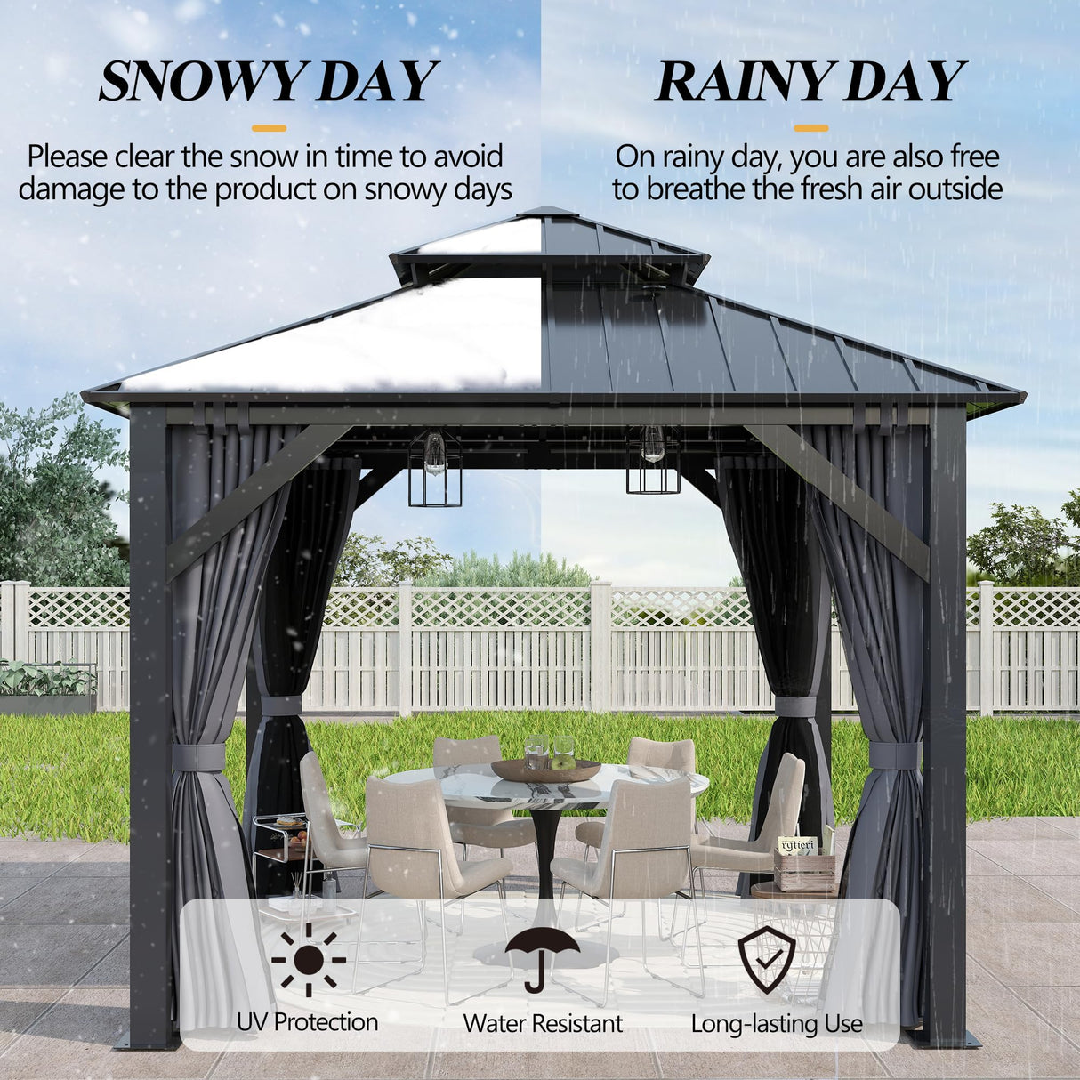 GARTOO 8.5x8.5FT Outdoor Hardtop Gazebo - Aluminum Heavy-Duty Galvanized Steel Top Gazebo with Breathable Netting & Privacy Curtain, Double Roof Gazebos for Patio, Porch, Garden, Lawn, Deck, Backyard GARTOO