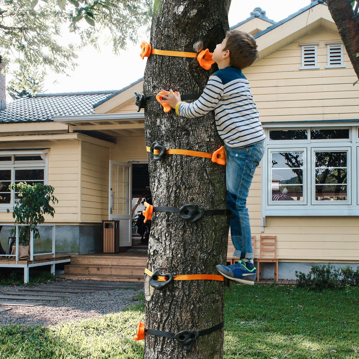 TOPNEW 12 Ninja Tree Climbing Holds for Kids Climber, Orange & Black Tree Climbing Kit with 6 Ratchet Straps for Outdoor Ninja Warrior Obstacle Course Training TOPNEW