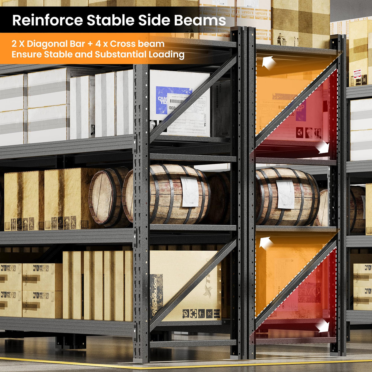 68” W Metal Shelf Heavy Duty, 8000LBS Metal Garage Shelving Units, 4 Tier Storage rack shelves, Steel Industrial Shelving , Adjustable Standing Shelf for Basement/Warehouse 68"W x 24"D x 64"H, Black AFAIF