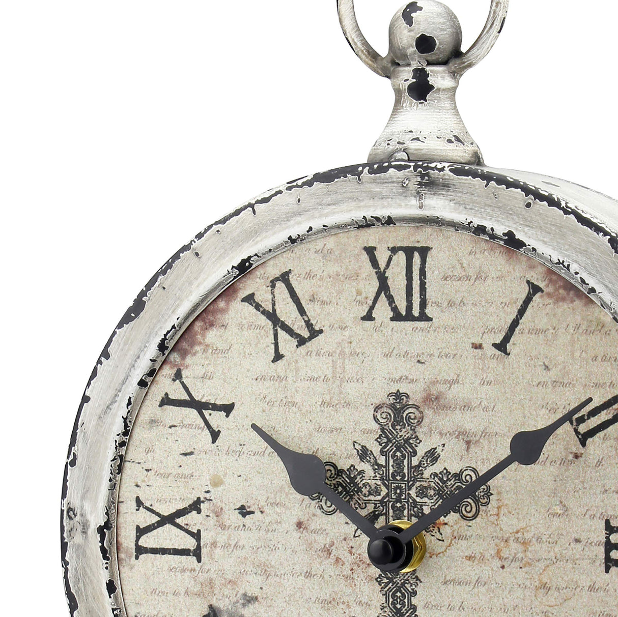 Stonebriar Large 12 Inch Decorative Battery Operated Table Top Clock with Roman Numerals and Antique Finish, 12", Worn White Stonebriar