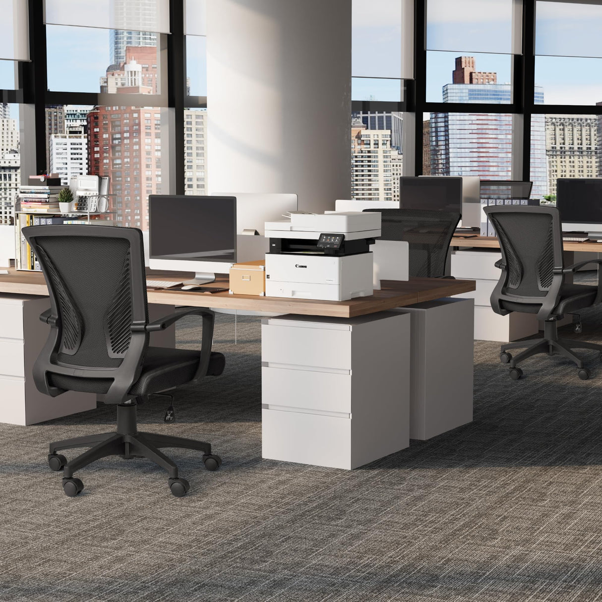 Furmax Office Chair Mid Back Swivel Lumbar Support Desk Chair, Computer Ergonomic Mesh Chair with Armrest (Black) Furmax