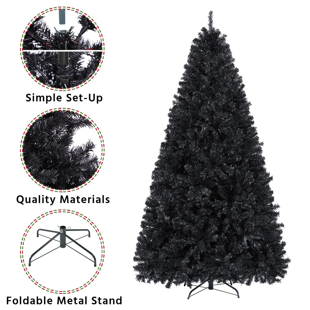 Yaheetech 7.5ft Black Artificial Christmas Pine Tree Seasonal Holiday Carnival Home Party Decoration for Home, Office Indoor Outdoor with 1749 Branch Tips and Foldable Stand Yaheetech