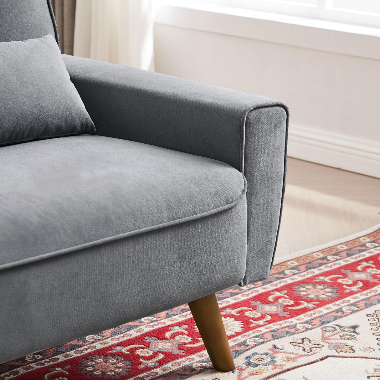 Portaforta 48" Small Loveseat Sofa, Mid Century Modern Love Seat Couch, 2 Seat Tufted Couches with Throw Pillows for Living Room, Apartment, Bedroom and Small Spaces, Light Grey Portaforta