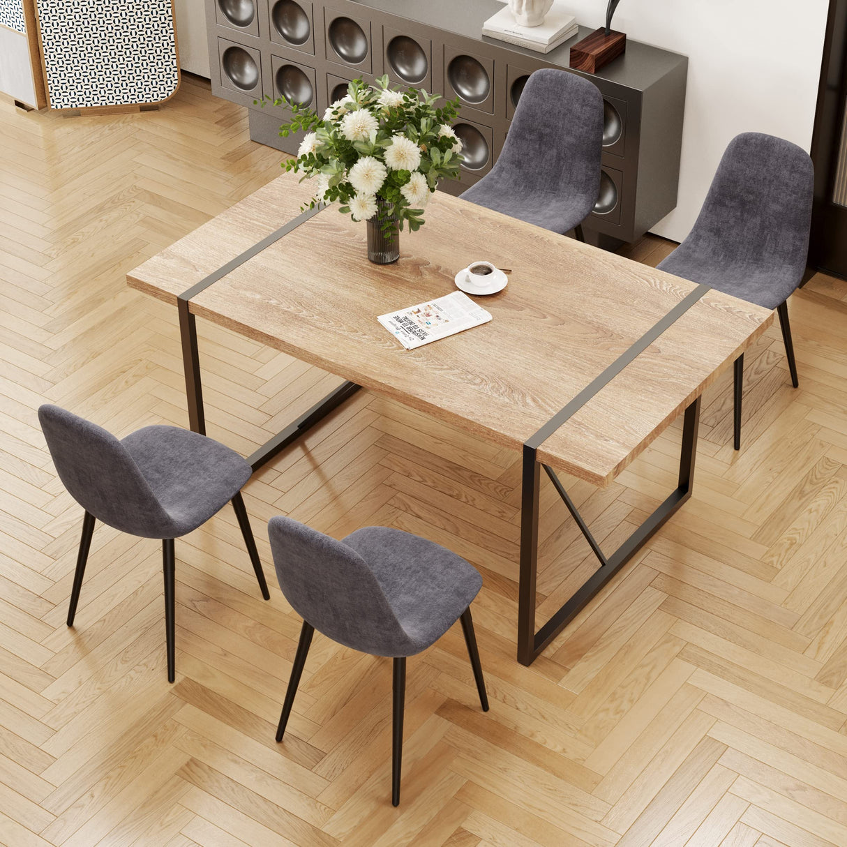 MUUOKY Dining Table Set for 4, Modern 55'' Wood Dining Table Set,Kitchen Table and Chairs Set of 4,Ideal for Kitchen Dining Room MUUOKY