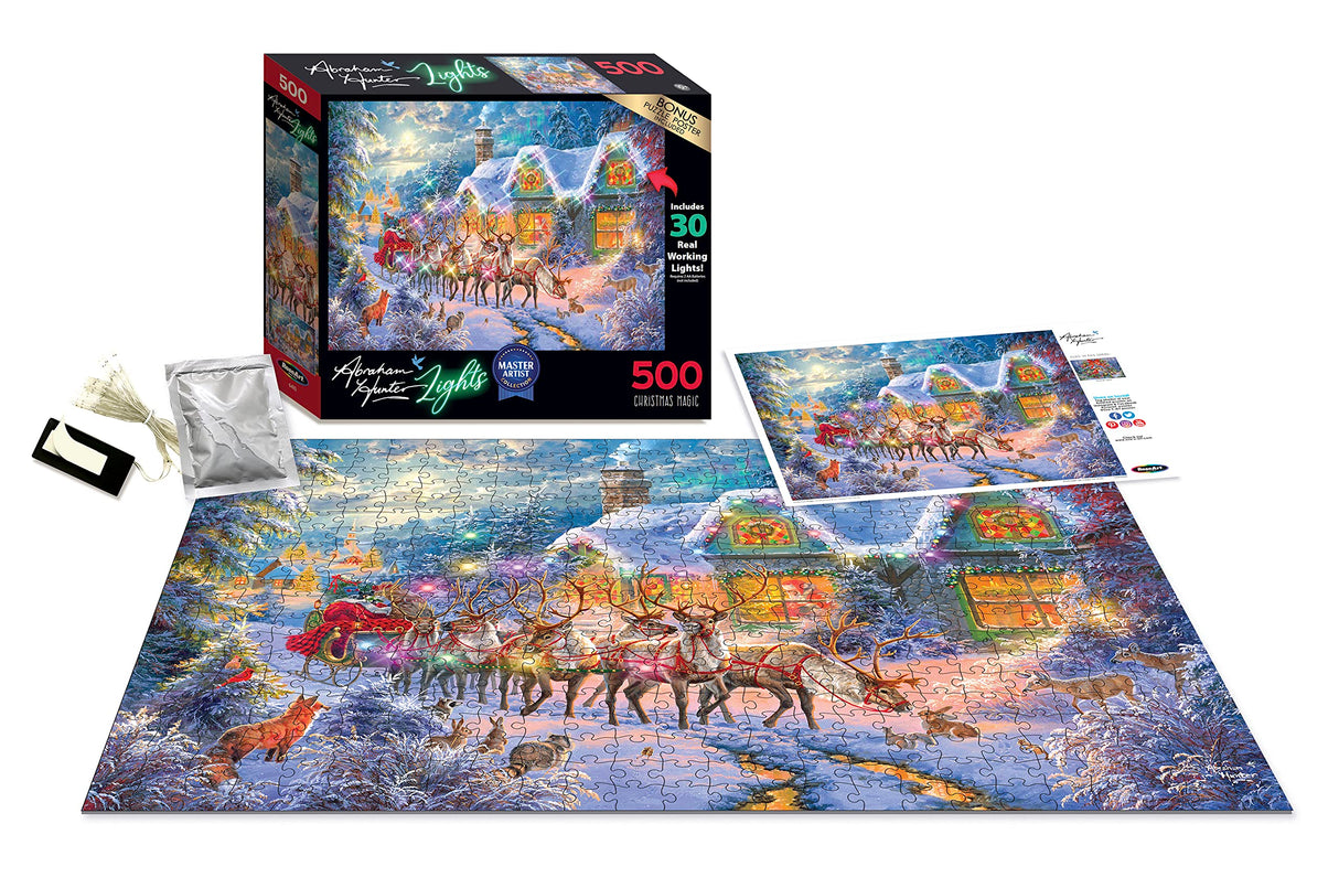 RoseArt - Abraham Hunter Light Up - Christmas Magic - 500 Piece Jigsaw Puzzle for Adults RoseArt