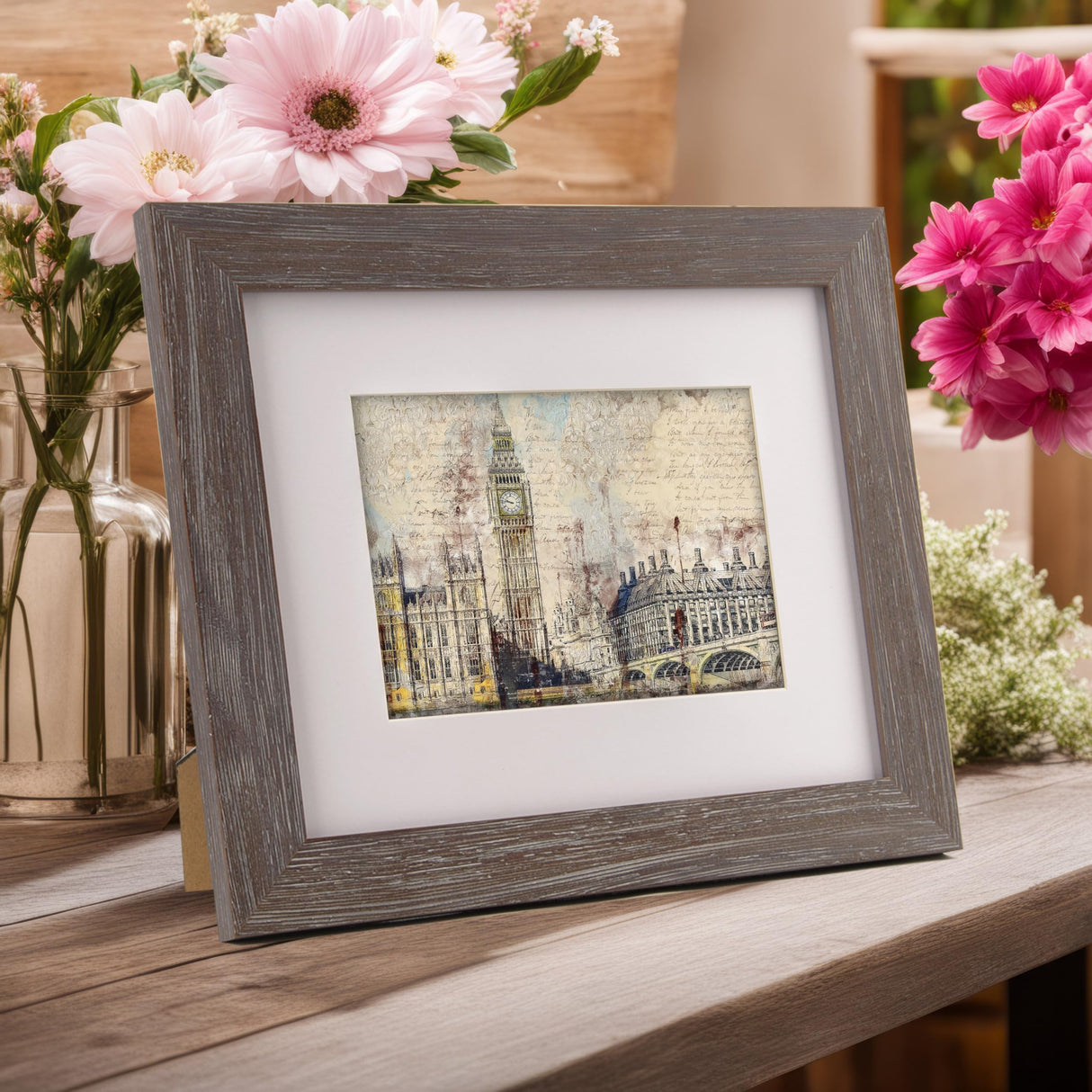 DUCIHBA 8 x 10 inch Rurstic Farmhouse Picture Frames, Tabletop Display or Wall Mount Vertically or Horizontally, Distressed Barn Wood, Real Glass Photo Frame with Mat 5 x 7 inch, Grey DUCIHBA
