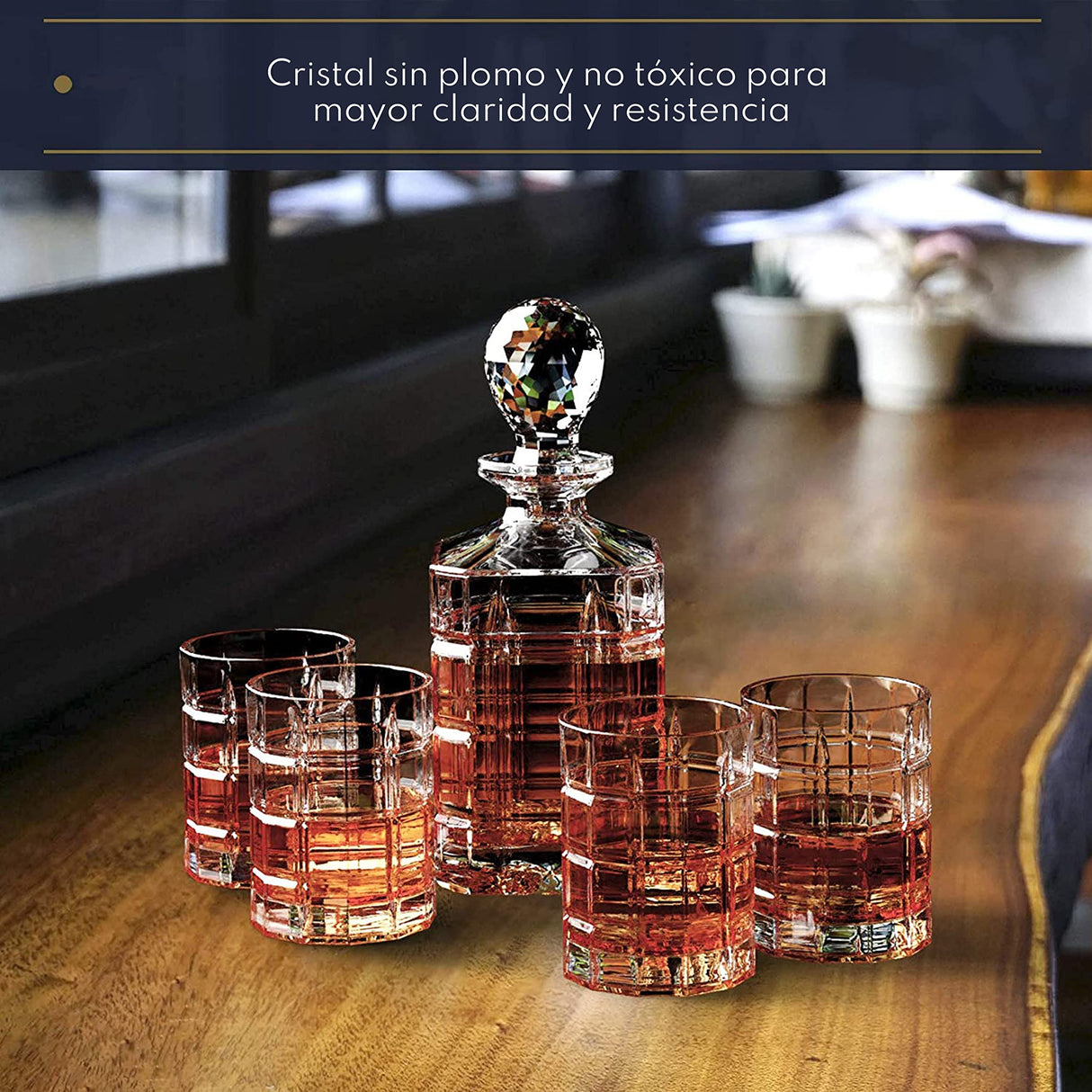 REGAL TRUNK & CO. Whiskey Decanter Set with Glasses, 4 Square Engraved Tumblers Whisky Decanter & Glass Set, Crystal Decanter Set Bourbon and Scotch, Gift Box and with Liquor Glass Polishing Cloth REGAL TRUNK & CO.