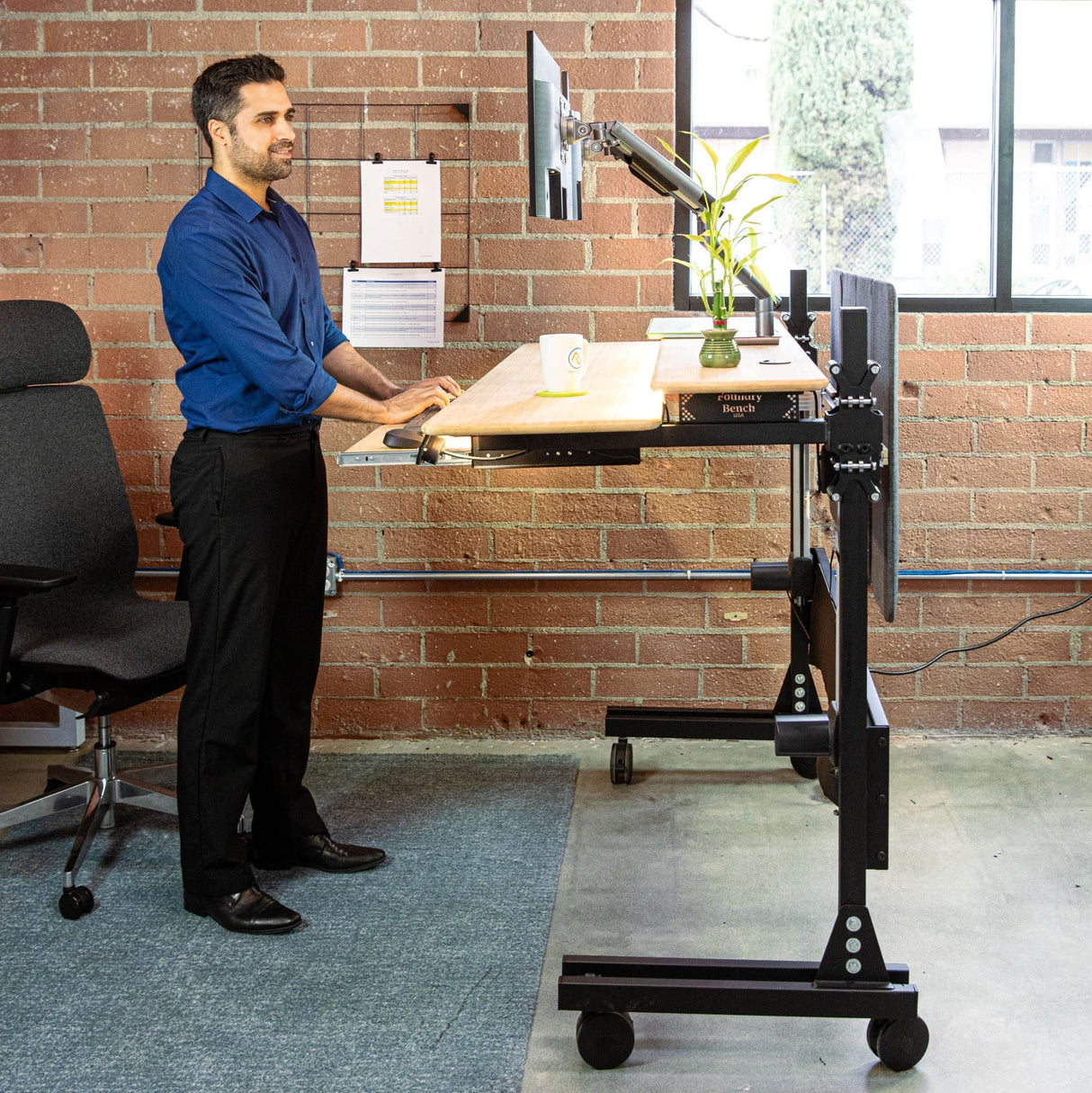 VERSADESK Foundry Bench 60" x 30" Electric Height Adjustable Bamboo Sit & Stand Desk VERSADESK