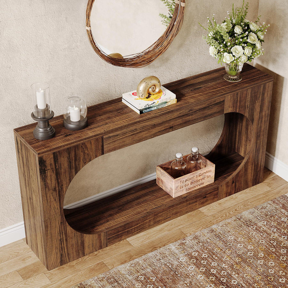 Tribesigns Console Table, 63 Inches Narrow Sofa Entryway Table with 2-Tier Storage Shelf, Wood Hallway Behind Couch Table Accent Table for Living Room, Rustic Brown Tribesigns