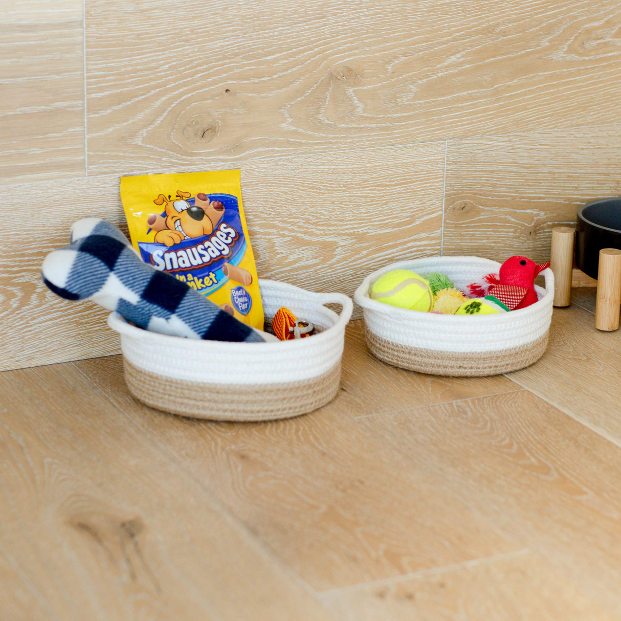NaturalCozy 5-Piece Round Small Woven Baskets Set– Cotton Rope Baskets for Organizing! Montessori Toys, Fruits Remotes Key Tray Bowl for Entryway Desk, Shallow Catchall Home Décor, Cat Dog Bin Gift NaturalCozy