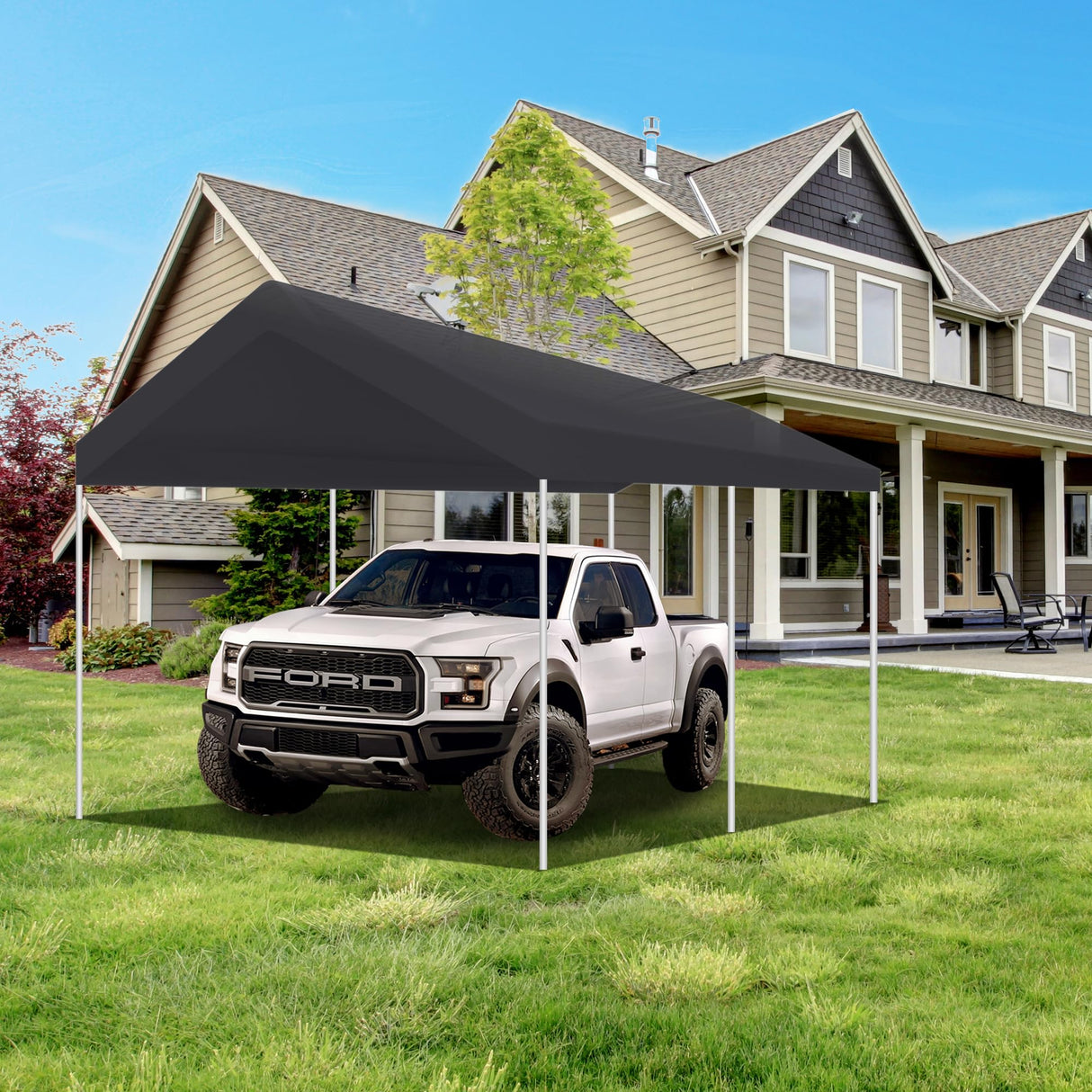 TGEHAP Carport Replacement Canopy Cover for Tent Car Garage Shelter Top Tarp Cover with Ball Bungees (Only Only Top Cover, Frame is not Included) (10' x 20', Gray) TGEHAP
