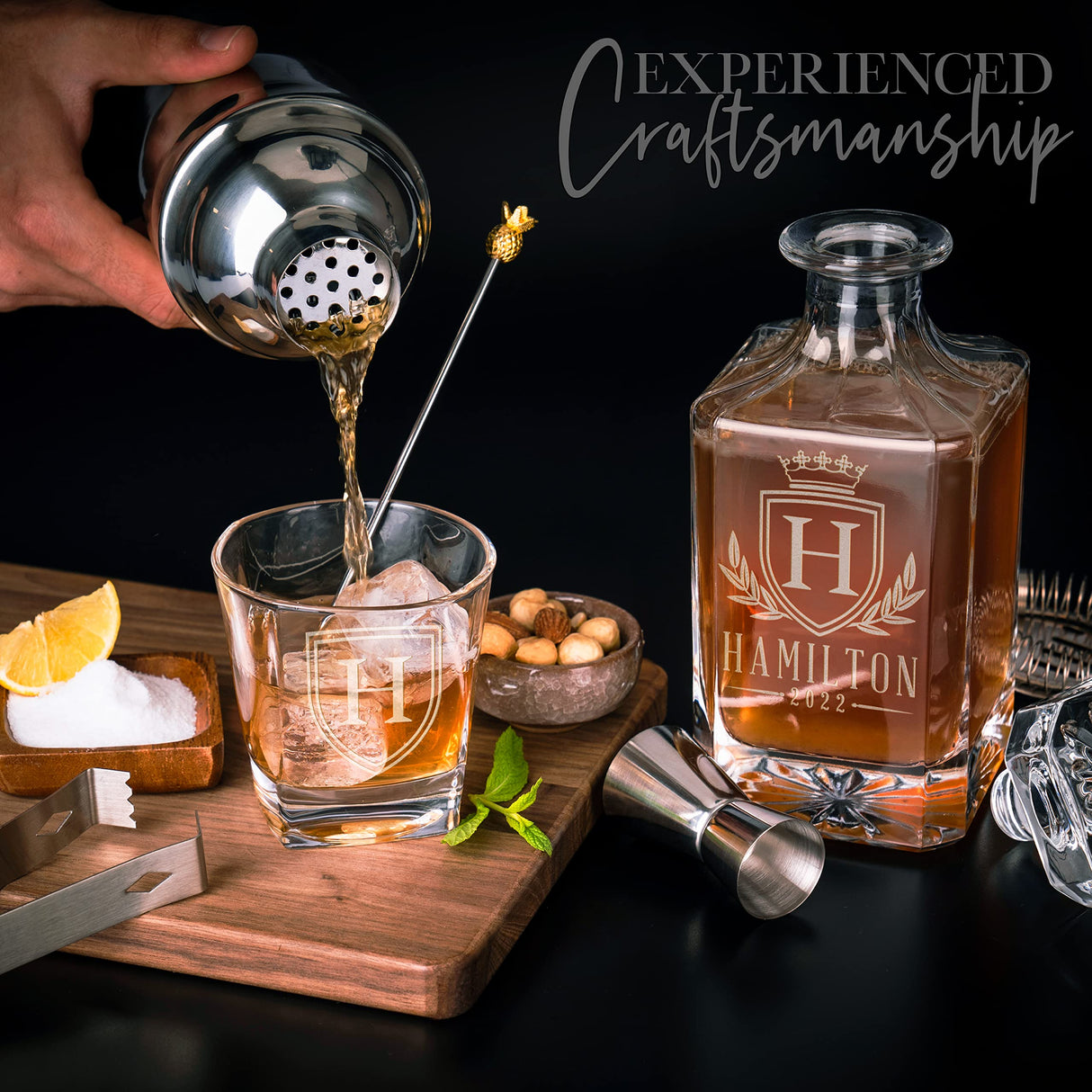 Personalized Whiskey Decanter Set - 5 Design Options - Custom Liquor 25 oz, 750ml Liquor Decanter w/Whiskey Glass Set Options, Birthday & Retirement Gifts for Men Lara Laser Works