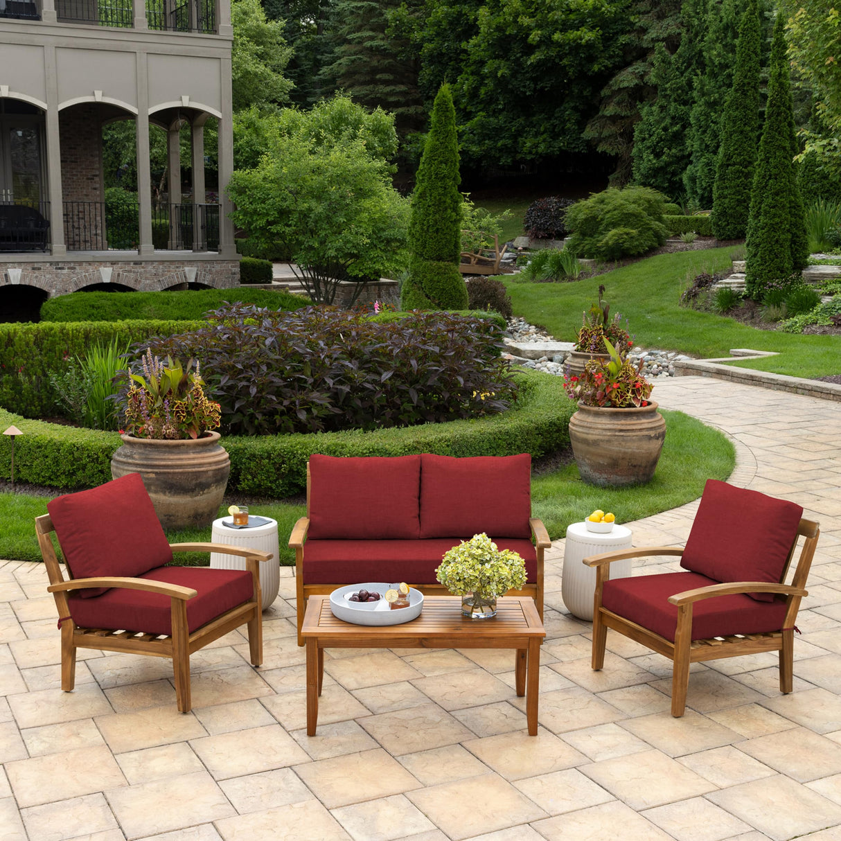 Arden Selections Outdoor Loveseat Cushion Set, 48 x 24, Water Repellent, Fade Resistant, Cushion Set for Couch, Bench, and Swing 48 x 24, Ruby Red Leala Arden Selections