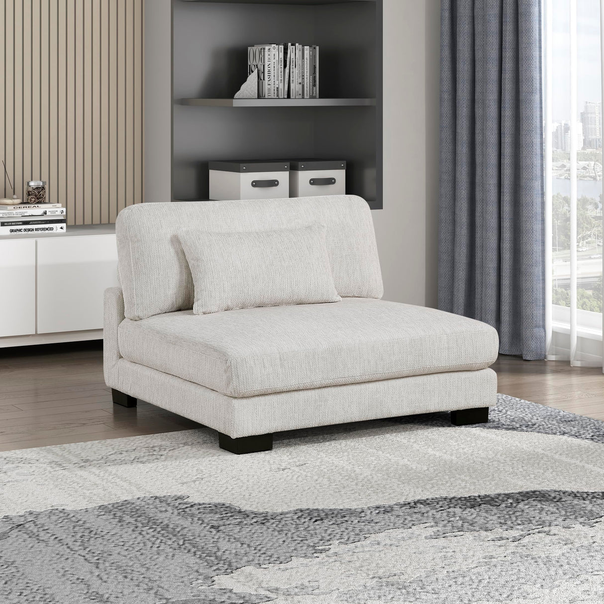 Lexicon Modular Sectional Sofa for Living Room, Textured Microfiber Armless Chair with Pillow, Units of Modular Sectional Couch, Upholstered Chair for Customizable Sectional Sofa Couch, Beige Lexicon