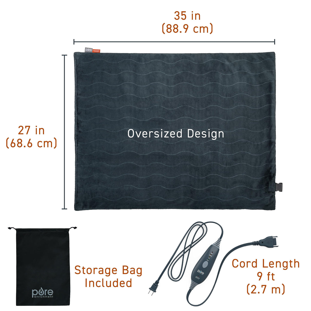 Pure Enrichment PureRelief Pro Far Infrared Oversized Body Wrap - 35” x 27” Full-Body Infrared Heating Pad for Back Pain, Shoulder Aches, Neck Strains, & Soreness in Knees, Abdomen, Chest, & Legs Pure Enrichment
