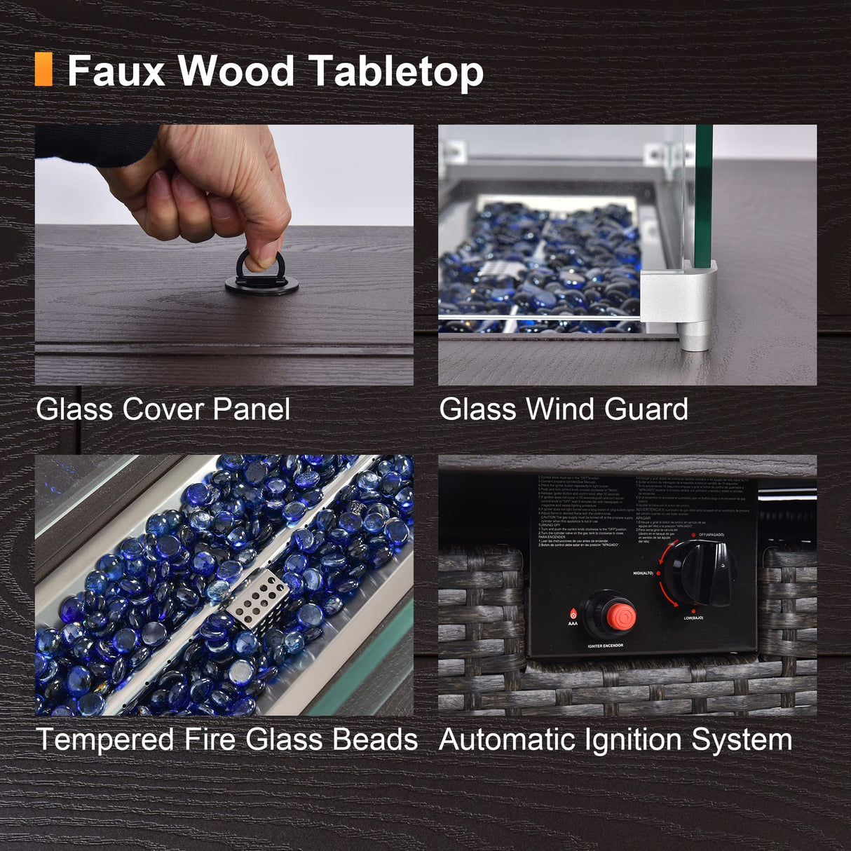 GREZJXC 8 Pieces Outdoor Sectional Patio Furniture Set with Fire Pit Table,PE Rattan Wicker Patio Sectional Conversation Set with Cushions and Glass Coffee Table Black GREZJXC