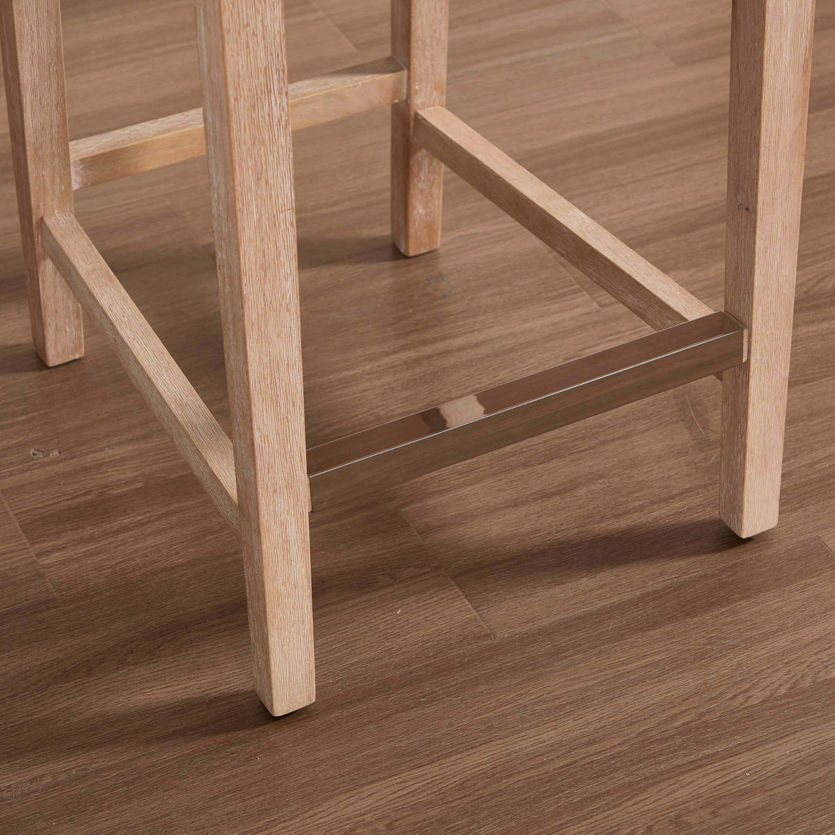 Kmax 26 Inch Bar Stools Set of 2, Farmhouse Upholstered Bar Stools with Back Support Rustic Wooden White Armless Barstools for Bar Club Pub - Linen, Floral Pattern Kmax