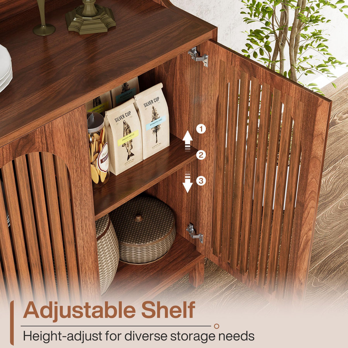 Tribesigns Sideboard Buffet Cabinet, 57" Farmhouse Storage Cabinet with Shutter Doors and Adjustable Shelf, Freestanding Storage Cabinet for Dining Room, Living Room, Kitchen Tribesigns