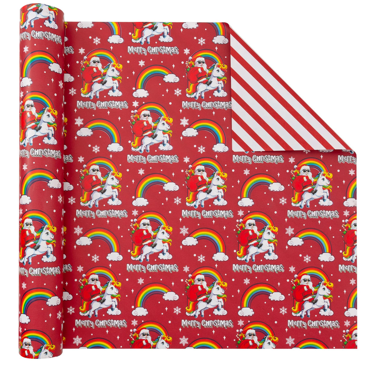 Vnaaem Reversible Christmas Wrapping Paper - Mini Roll - 17 Inches X 33 Feet - for Boys Girls Kids - Red Christmas Santa Unicorn Pattern Great for Holiday Birthday, Party, Baby Shower Vnaaem