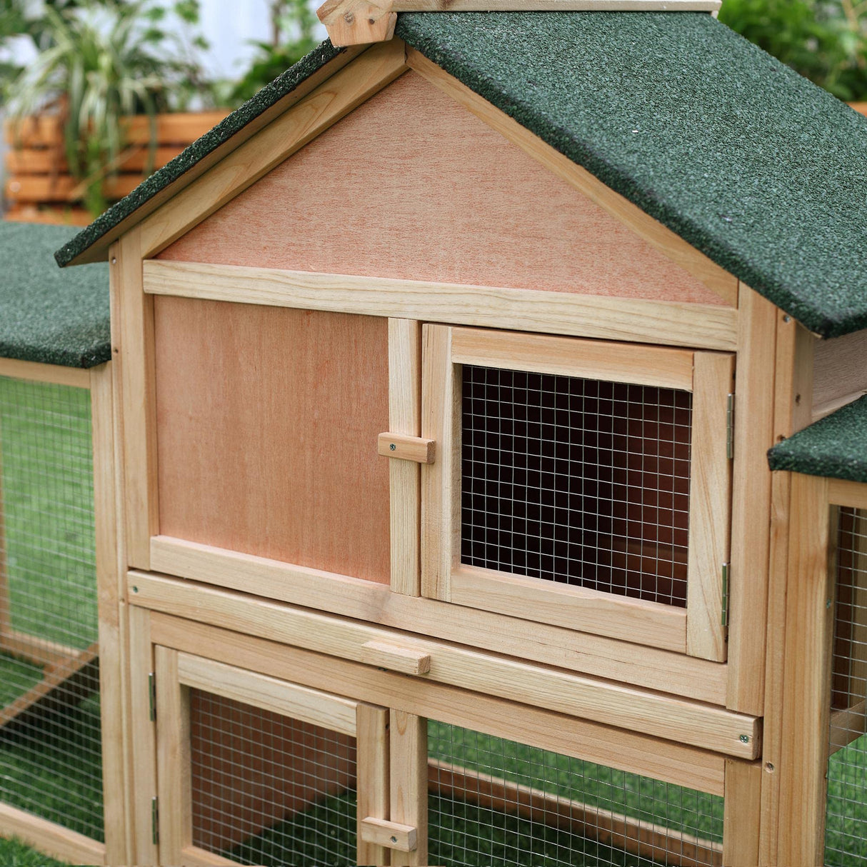 PawHut 83" L Outdoor Rabbit Hutch with Double Runs, Large Guinea Pig Cage Indoor, Wooden Bunny Hutch with Weatherproof Roof, Removable Tray, Ramps, Natural PawHut