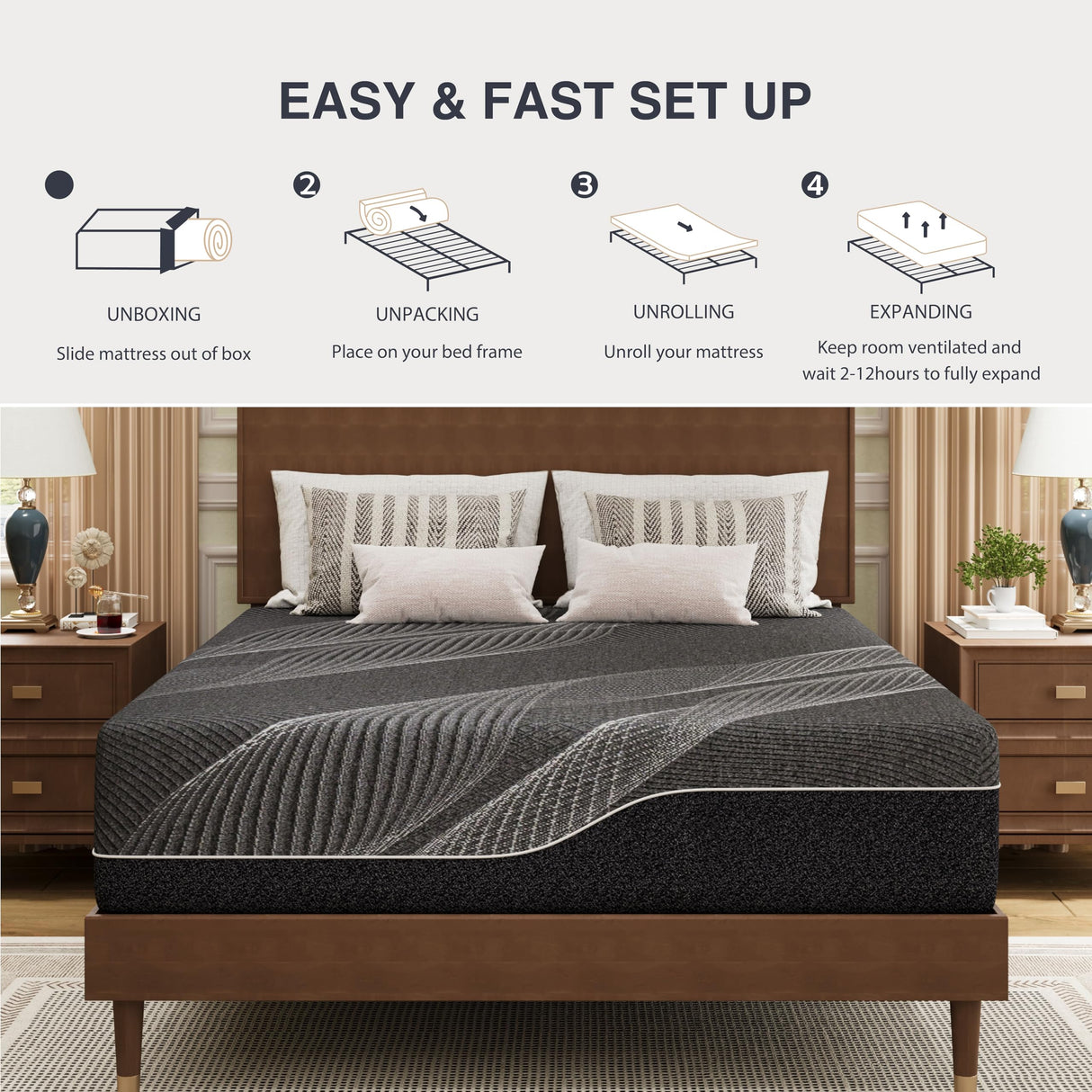 Dyonery Twin XL Mattress 14 Inch Charcoal Gel Memory Foam in a Box, CertiPUR-US Certified Fiberglass Free, Cooling Mattress, Made in The USA of US Foam, 80" × 38" × 14", Medium Dyonery