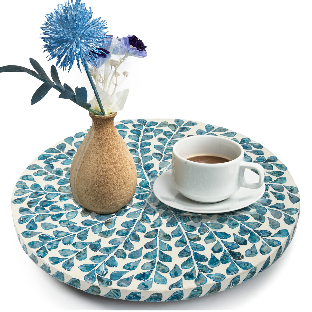 CLAYNIX Lazy Susan for Countertop - Lazy Susan for Table, Mother of Pearl Turntable Organizer, Wood Round Spinning Tray Rotating for Kitchen, Cabinet, Counter Spice Pantry.12.5 Inch CLAYNIX