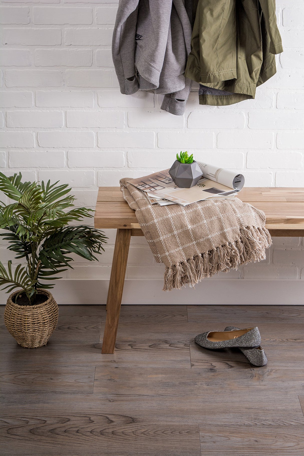 DII Transitional Checked Plaid Woven Throw, 50x60, Stone DII