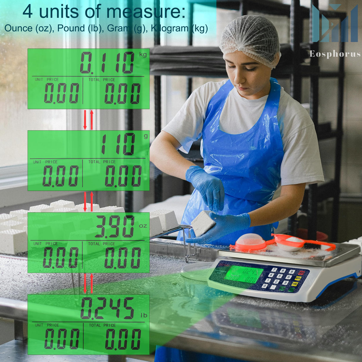 Eosphorus Commercial Food Scale 88lb/40kg Kitchen Scale Deli Scale Digital Meat Scale Price Computing Food Market Restaurant Scales Weighing Pounds, Ounces, Kilograms, Grams Eosphorus