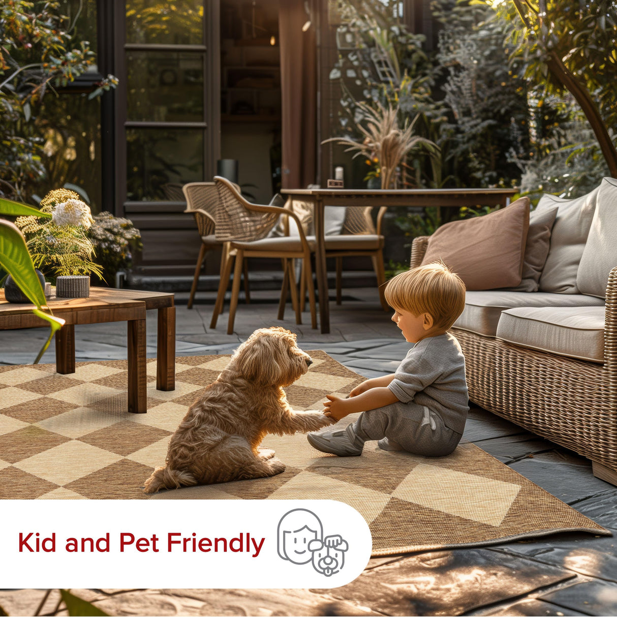 nuLOOM 8' x 10' Outdoor Performance Area Rug, Stain Resistant, Weather Resistant, High Traffic, Patio, Balcony, Outside, Sabina Brown nuLOOM