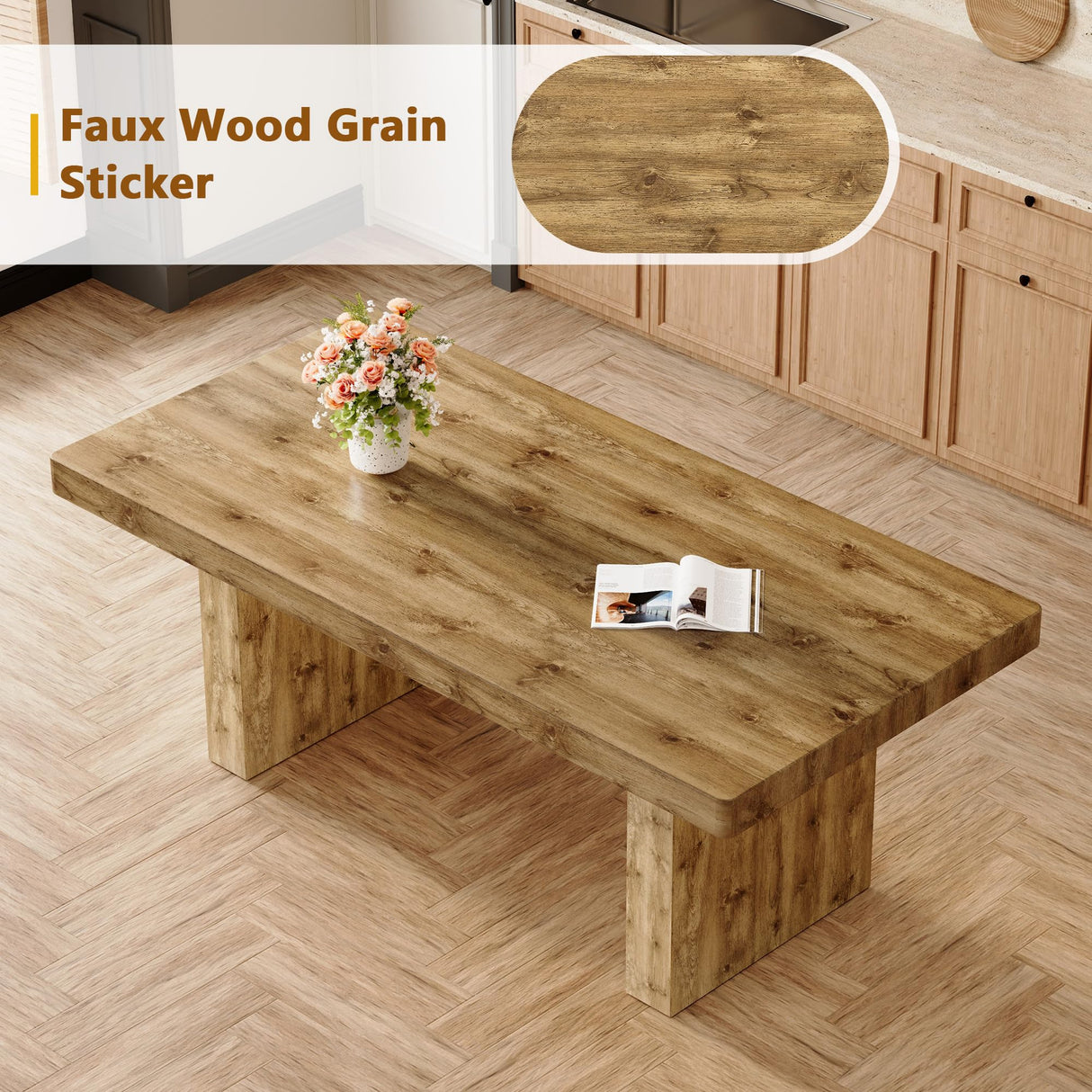 Ganooly Dining Table Set for 8, 78.7" Large Wood Dinner Set for 8 with Faux Leather Chairs, 8 Seater Modern Dining Room Table Sets for Kitchen, Farmhouse Ganooly