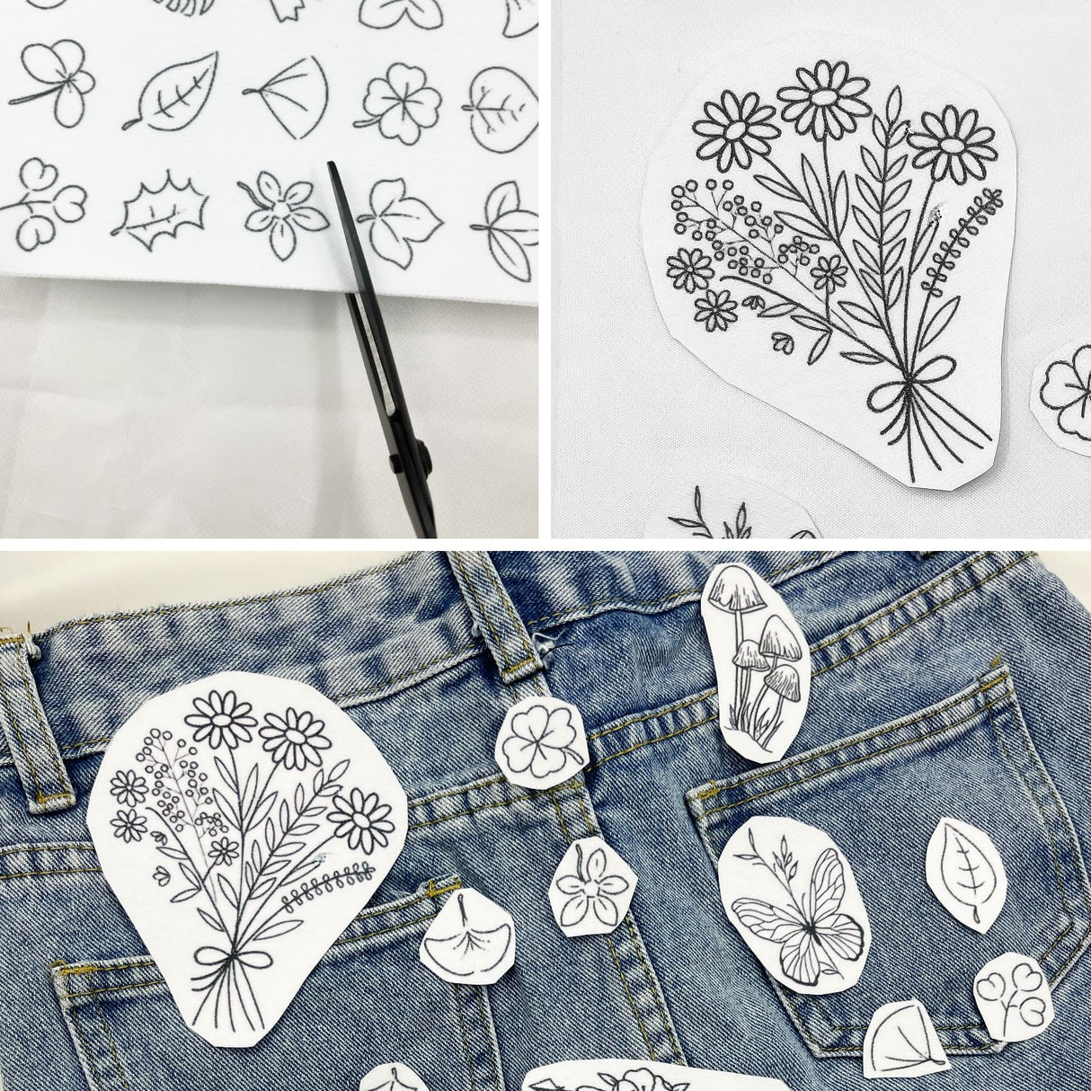 75 Pcs Stick and Stitch Embroidery Paper Designs 3 Sheets A4 Water Soluble Stabilizer for Embroidery Patterns Adhesive Embroidery Transfer Paper with Pre-Printed Flower Leave Butterfly for Hand Sewing KEIFIN