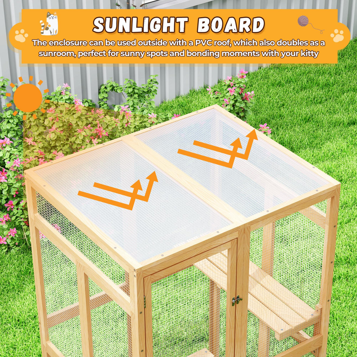 Catio Outdoor Cat Enclosure, Wooden Catio with Window Access for Patio, Indooe Kitty House (Wood) Nyeekoy