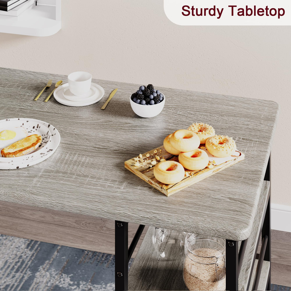 IDEALHOUSE Retro Grey 3-Piece Counter Height Dining Table Set for 2 with Upholstered Bar Stools IDEALHOUSE