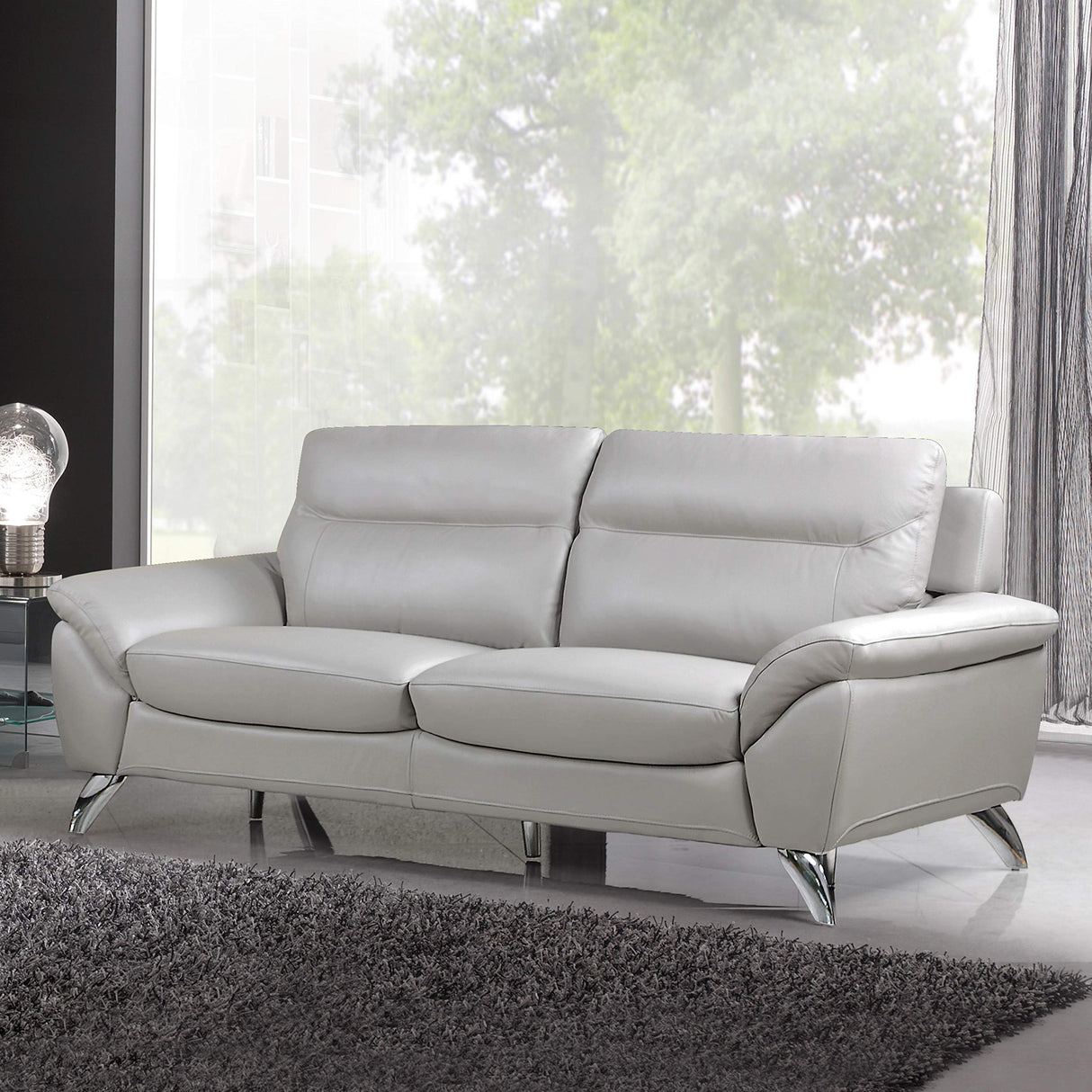 Cortesi Home Monaco Contemporary Leather Sofa, Grey Cortesi Home