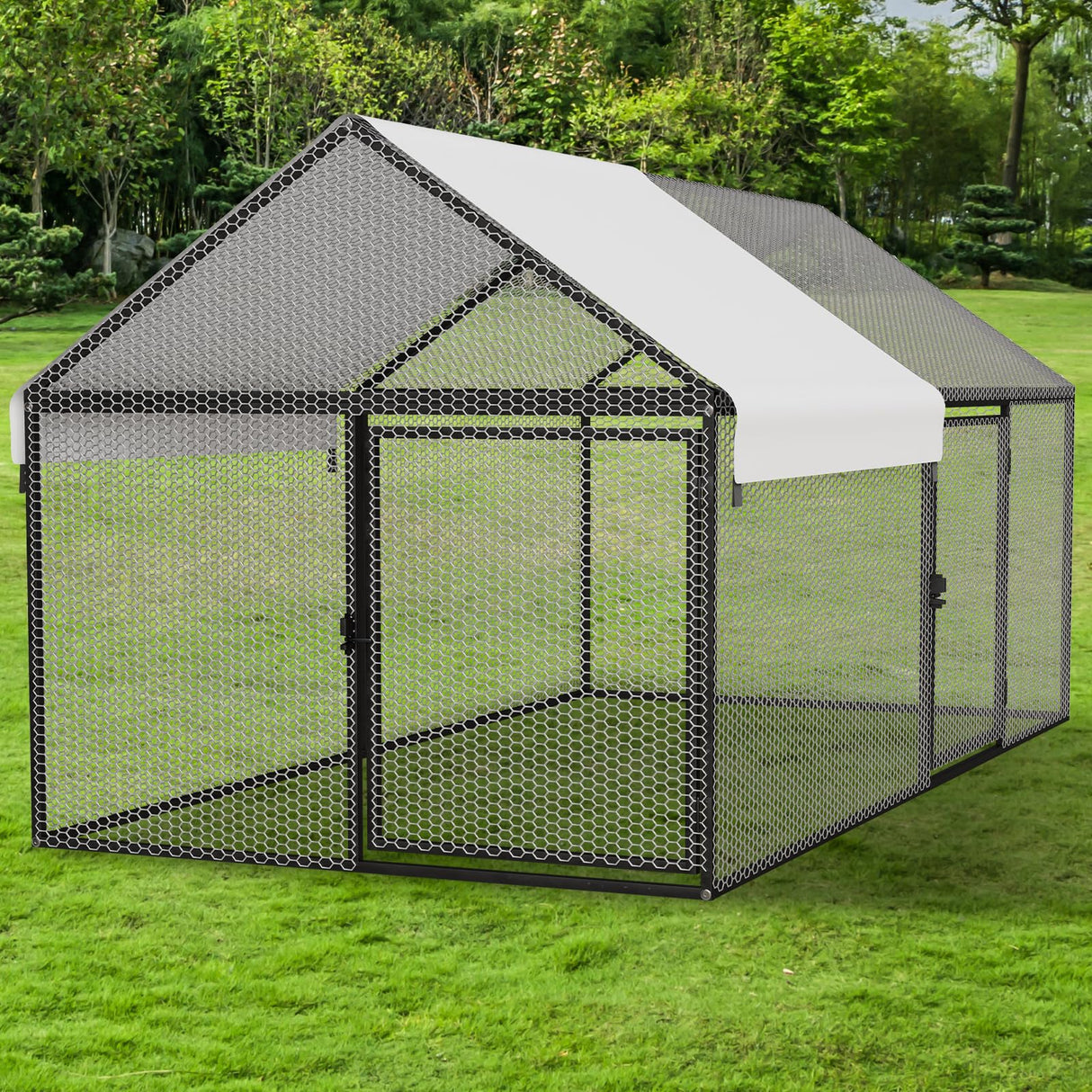 NUGRIART Metal Chicken Coop with Waterproof Cover, 79"x40"x40" Portable Poultry Cage, Outdoor Backyard Farm Walk-in Hen House for Chickens, Ducks, Rabbits and Small Pets NUGRIART