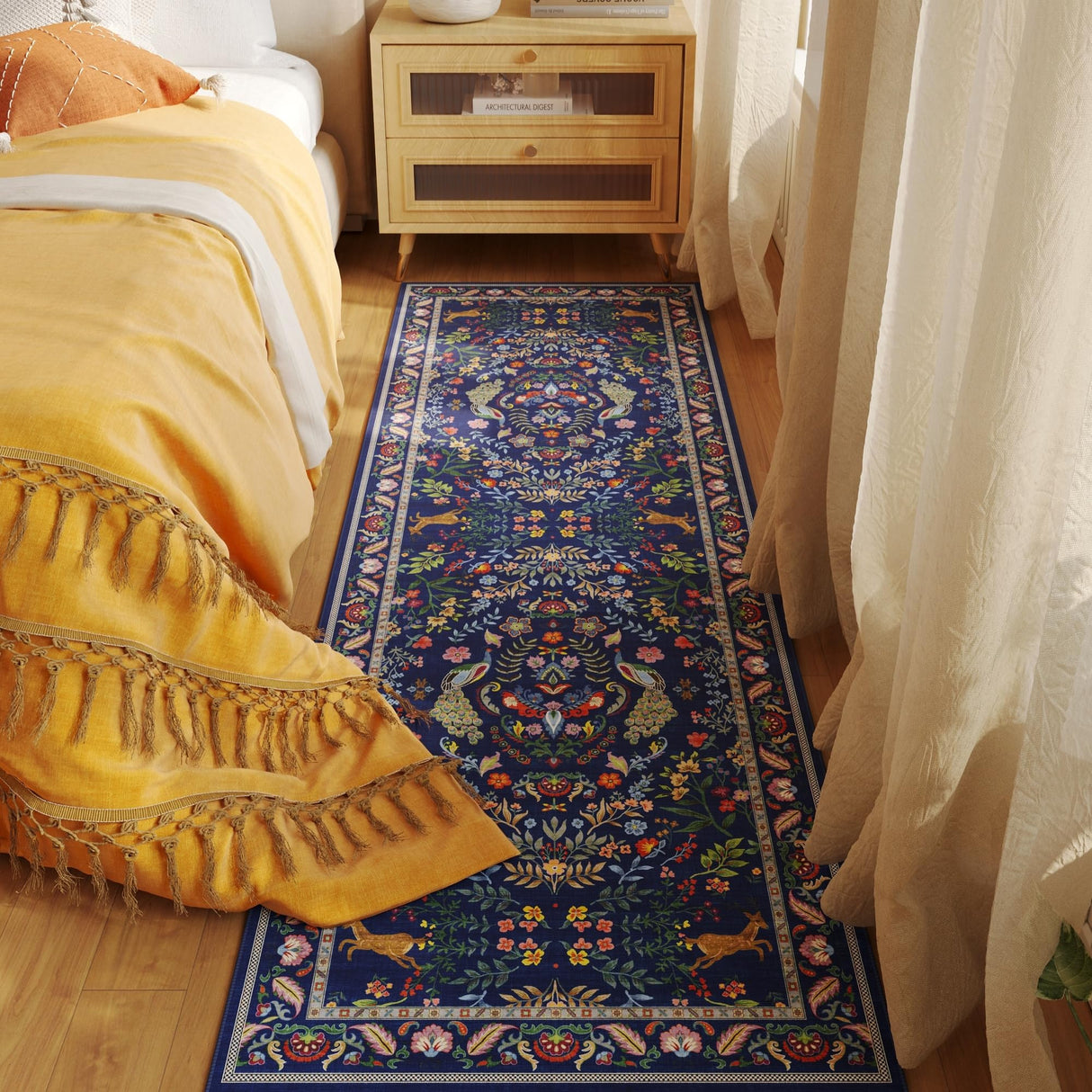 Rugcomf Runner Rug Washable Kitchen Runner 2'x 6'Runner Rug Floral Non-Slip for Entryway Indoor Soft Carpet Runner for Hallways, Kitchen, Laundry, Bedroom, Bathroom(Blue) Rugcomf