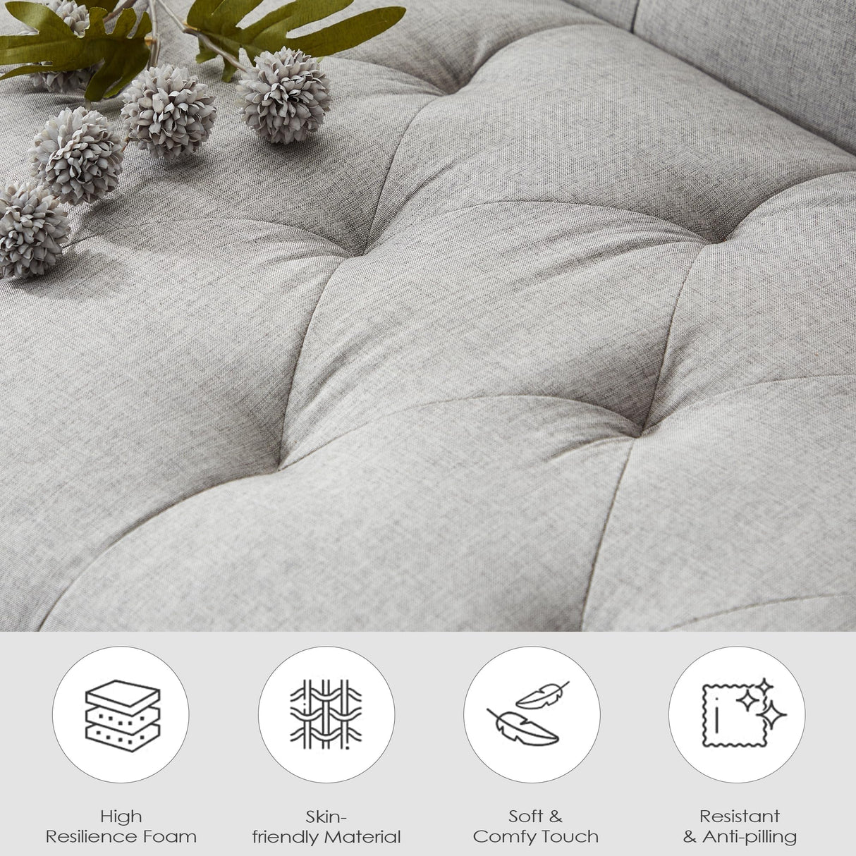 TYBOATLE Accent Chairs Set of 2 Comfy Living Room Chair Tufted Mid Century Modern Accent Chair, Cozy Upholstered Reading Arm Chair for Office, Bedroom (Light Grey, Set of 2) TYBOATLE