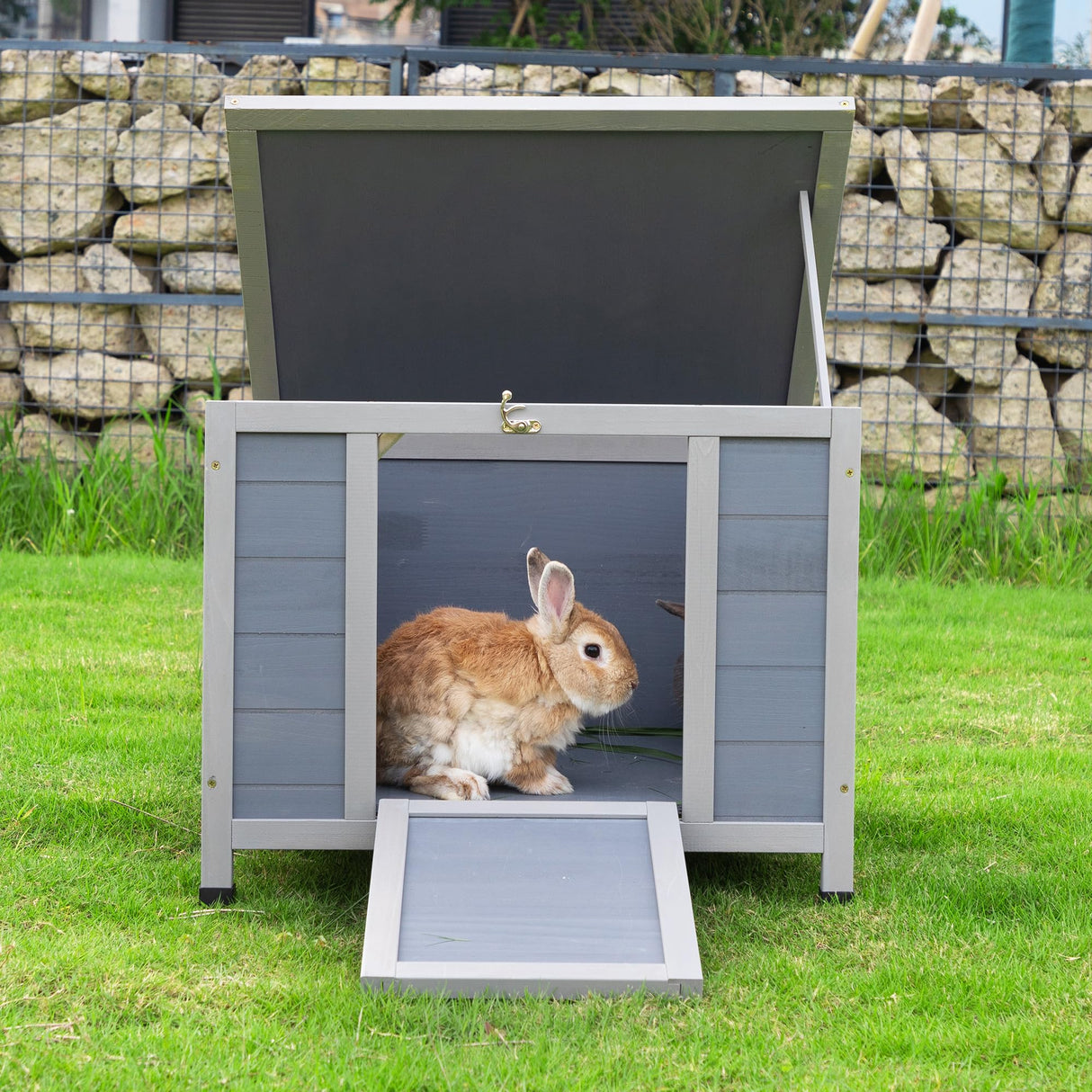 COZIWOW 24inches Wooden Catio Outdoor Cat House Small Animal House,Rabbit Hutch Indoor,Stable Weatherproof Bunny Cage Insulated Pet Shelter for Small Cat Dog Rabbit Guinea Pig(Grey) COZIWOW