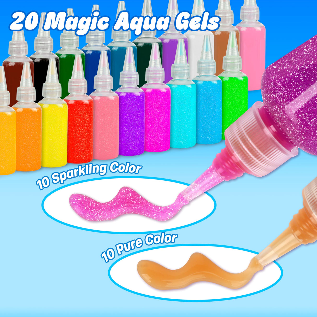 Mocoosy 20 Colors Magic Water Gel Kit for Kids, Aqua Fairy Water Elf Toy Kit with 20 Magic Gels & 16 Squishy Maker Molds, Squishy Making Kit Water Pets DIY STEM Toy Crafts Gifts for Boys Girls Mocoosy